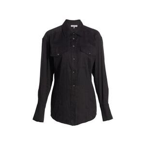 FRAME Arie Linen Blend Button Down Shirt Black Noir Long Sleeve Cutaway L